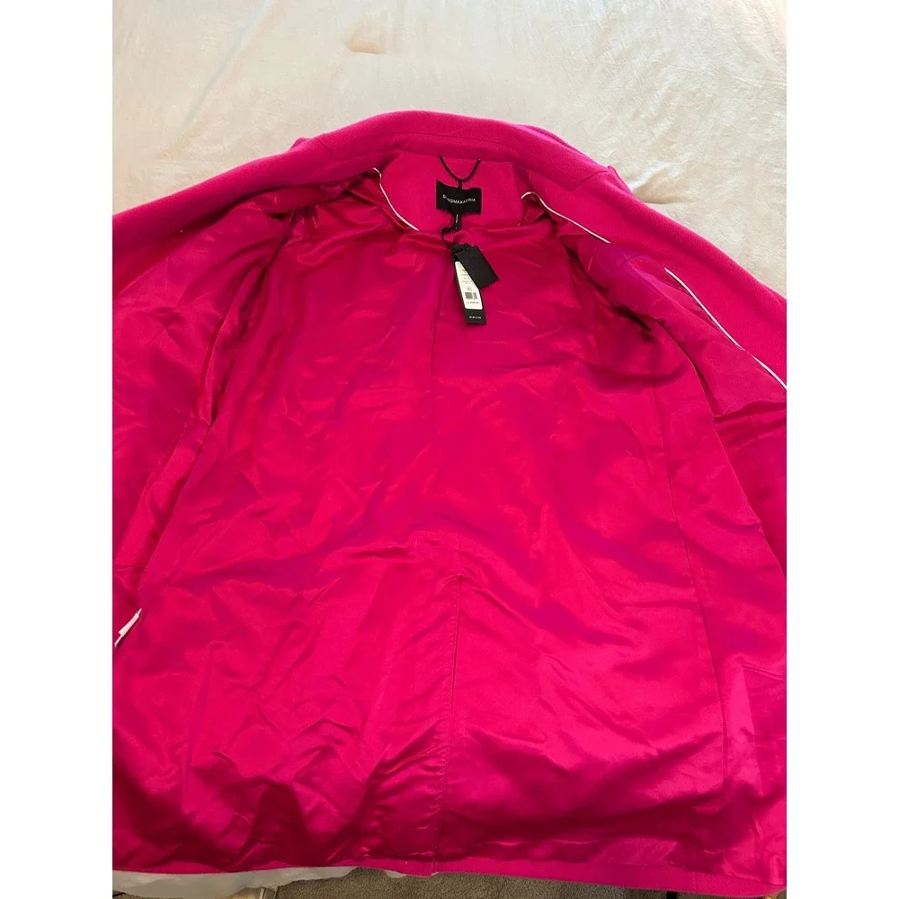 BCBGMAXAZRIA Fuchsia Pink‎ Longline Coat Womens L Notched Lapel 2-Button New